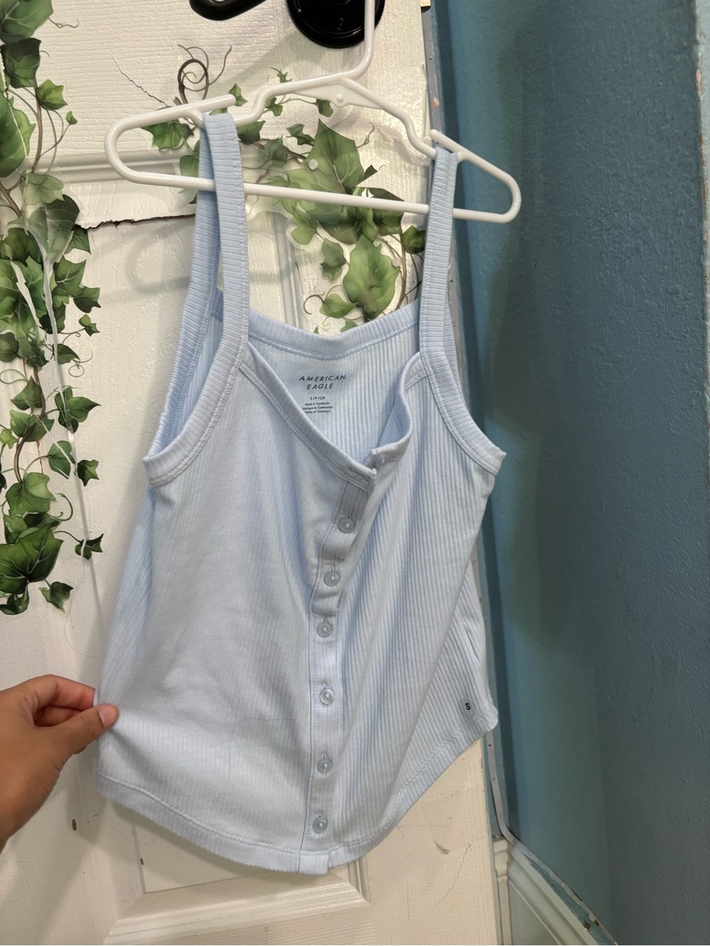 American Eagle Outfitters Pale Blue Ribbed Button-Front Tank